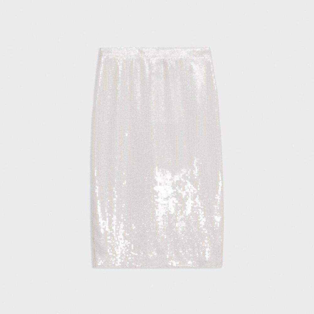 NWT Theory Knee Length Slim Fit Pencil in White Fluid Sequins Skirt 14 $345